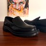 02 sapato loafer couro preto novo